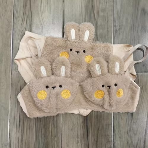 Image of Premium Cute Bunny Plush Bra & Panty Lingerie Set for Women - Imported Soft Fuzzy Rabbit Cartoon Innerwear, Sexy Cozy Teddy Fur Bunny Cosplay Lingerie for Honeymoon Romantic Date