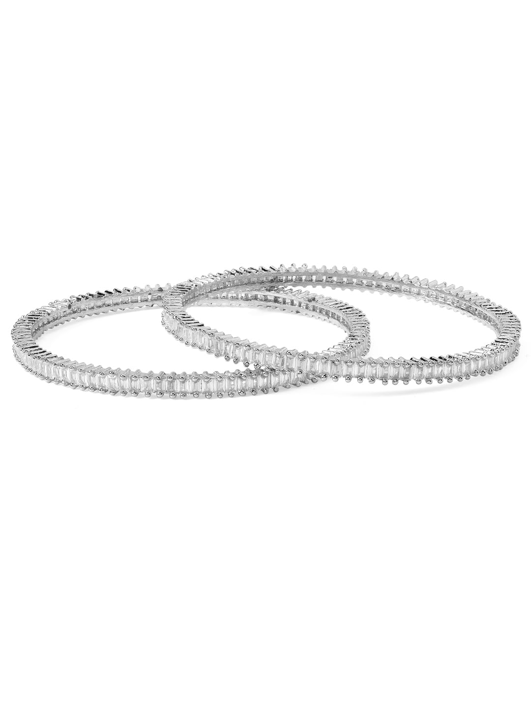 Womens Silver Plated Set of 2 Zirconia Studded Bangles-image-13