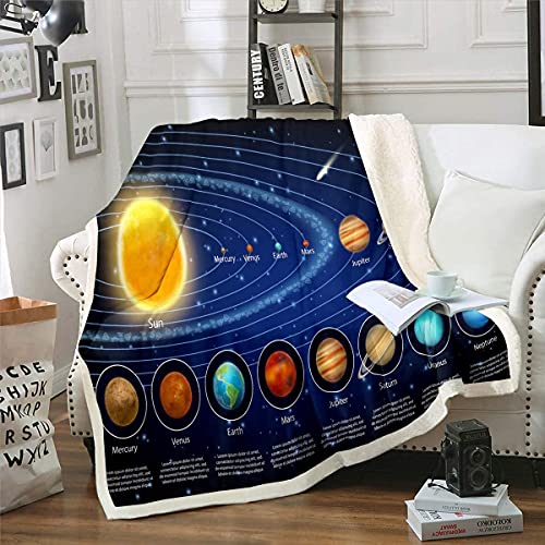 Solar System Galaxy Outer Space Fleece Throw Blanket for Kids Boys Girls Universe Planets Plush Blanket Astronomy for Sofa Bed 40x50 Inch