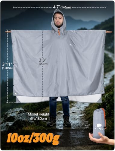 Image of ANYOO Hooded Rain Poncho for Adults Waterproof Lightweight Rain Coat for Men Women Reusable Rain Jacket for Emergency Outdoor