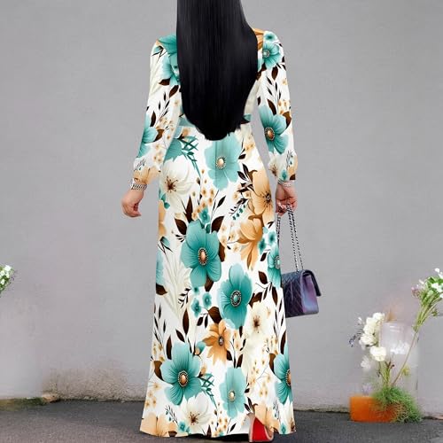 Image of Women's Maxi Dresses Plus Size Formal Long Sleeve Wrap Dress Winter Church Boho Bohemian Floral Wedding Guest