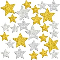 Haoyic Star Stickers, 50 Pcs Gold Foam Star Stickers and Glitter Silver Sticky Stars for Craft, Mini Gold Stars for Crafting for Crafts Art Craft Classroom, Christmas Party