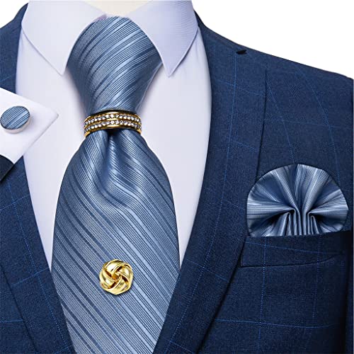 Corbata a Rayas Ligera con Pañuelo y Gemelos