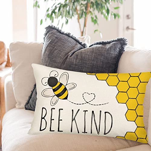 Fukeen UDGHI Spring Summer Bee Kind Pillow Covers 12X20 Inch Yellow Honeycomb Honey Bees Decorative Throw Lumbar Pillow Cases Love Home Sofa Couch Pillows Cushion Cover Cotton Linen thumb #3