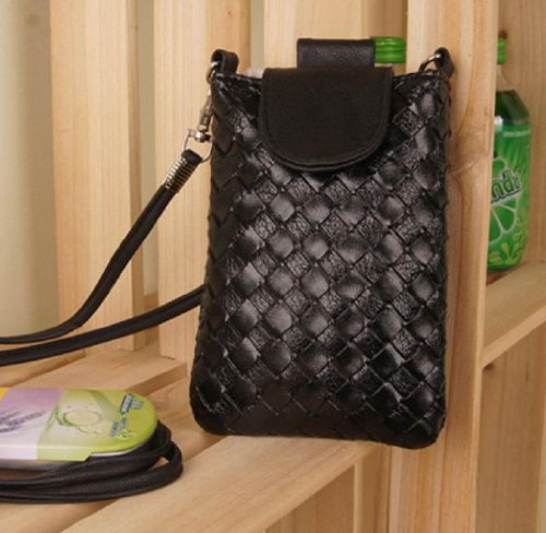 Towallmark 1PC Best Fashion Mini Wallet Purse Shoulder Bag Woven Coin Cell Phone Case Mobile Pouch (Black)