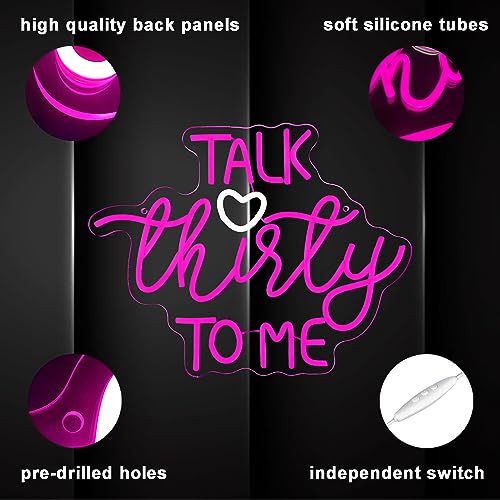 Image of Talk Thirty To Me Neon Sign, Dimmable LED 30th Birthday Neon Sign for Wall Decor, 30th Birthday Decorations for Her Gifts, USB Neon Sign for Birthday Anniversary Home Wall Decor Party Wall