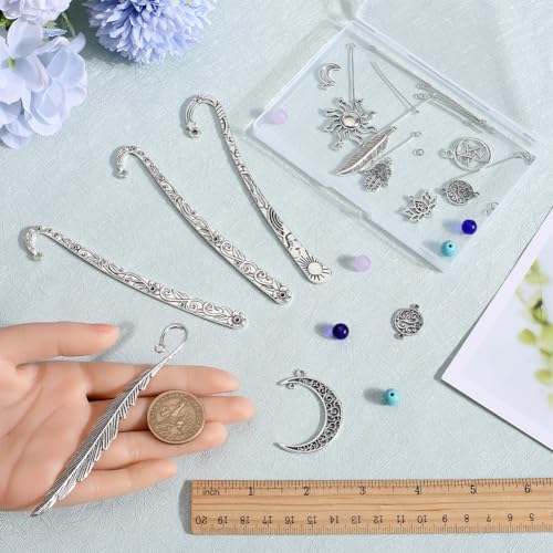 SUNNYCLUE 1 Box DIY 6 Sets Metal Bookmark Kit Metal Bookmarks Bulk Hook Bookmark Lucky Sun Star Moon Charms Bookmark Vintage Alloy Bookmark Metal Book Marks for Crafting Bookmark Making Supplies - Image 3