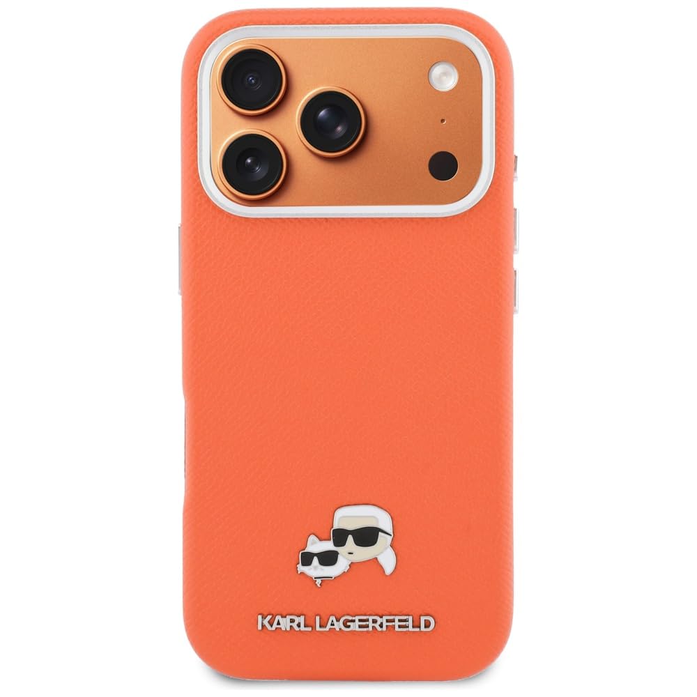 CG MOBILE Karl Lagerfeld Karl & Choupette Saffiano - Funda para iPhone 17 Pro Max compatible con MagSafe (naranja)