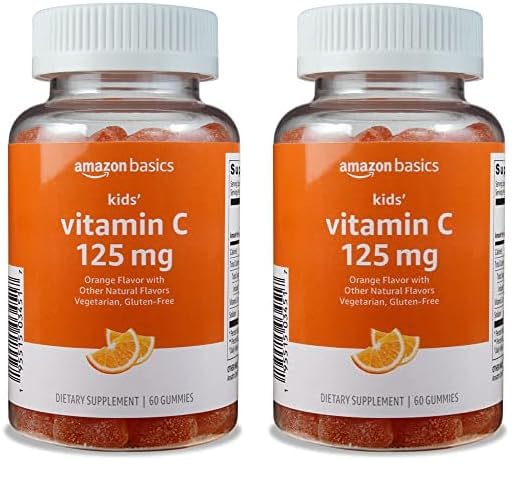 Amazon Basics Kids' Vitamin C 125mg Gummies, Orange, 60 Count, Immune Health, 2 Month Supply (Previously Solimo) (Pack of 2)