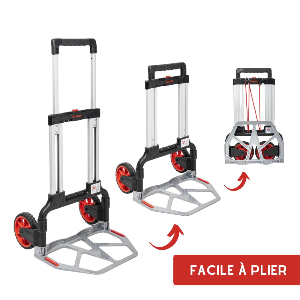 HANGER Diable Pliable en Aluminium pour déménagement et Transport de matériau – 125 kg de capacité