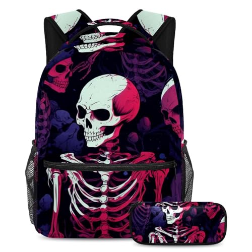 Sac à dos motif tête de mort avec trousse cadeau de rentrée parfait ado