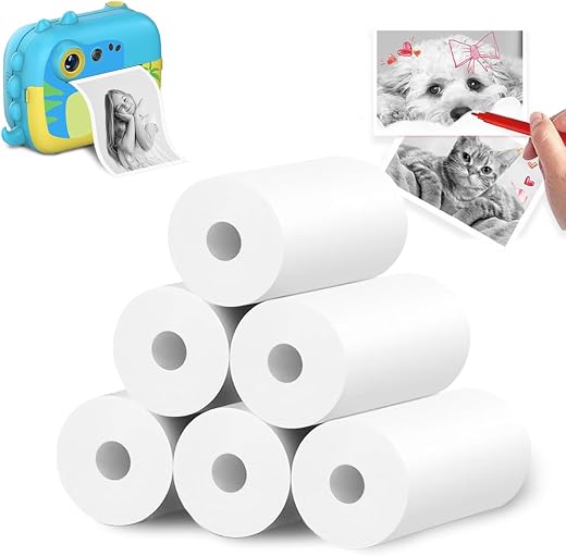 Wembley Kids Instant Camera Thermal Paper Rolls, Photo Printer Refill Paper, Pack of 6, White