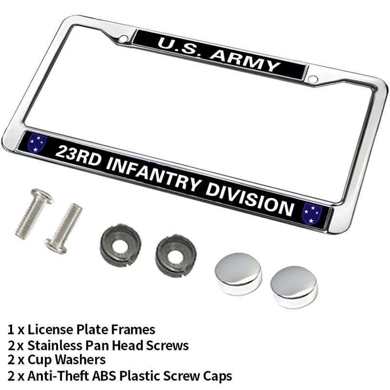 Image of US Army 23rd Infantry Division License Plate Frame, Metal Auto Tag Holder | Celebrate military history with this durable metal 23rd Infantry Division license plate frame, weather-resistant.
