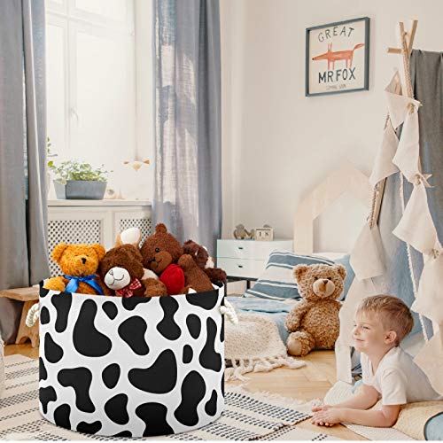 Image of Visesunny Canvas Fabric Cow Spot Nursery Hamper Toy Storage Organizer Bin Waterproof Laundry Basket for Kid Rooms, Playroom, Shelves, Gift Basket