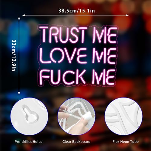 Image of TRUST ME LOVE ME Neon Sign, Neon Signs for Wall Decor Neon Pink LED Signs Room Neon Light Up Signs Home Decor for Bedroom Club Party Bar Shop USB Operated