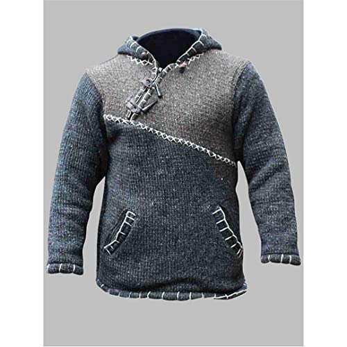 Vintage Patchwork Sweater Men's Hooded Patchwork Full Sleeve Winter Knit Vintage Casual Top2