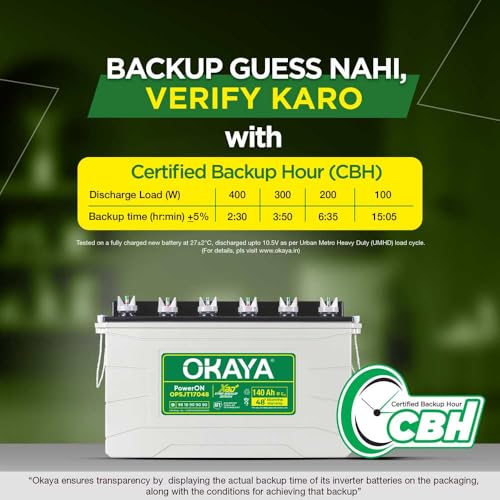 Image of OKAYA PowerON OPSJT17048 140Ah Super Jumbo Tubular Advanced Battery for Home, Office & Shops | Robust & Compact Design | Extra Backup Plus (XBD+ Technology) | 48 Months Total Warranty