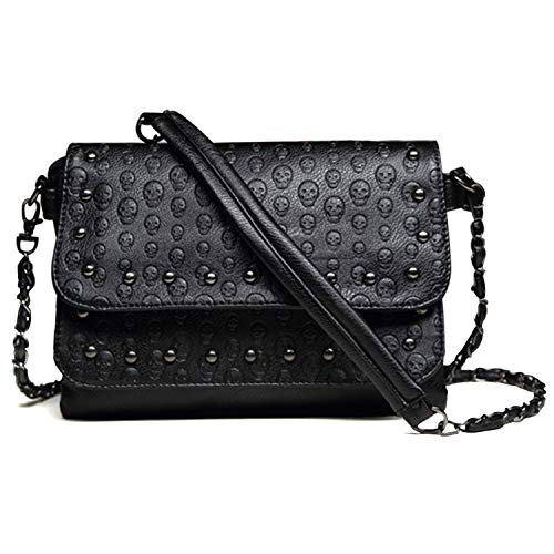 Freie Liebe Women Classic Black Skull Cross Body Bag Vintage Clutch Purse Shoulder Bag