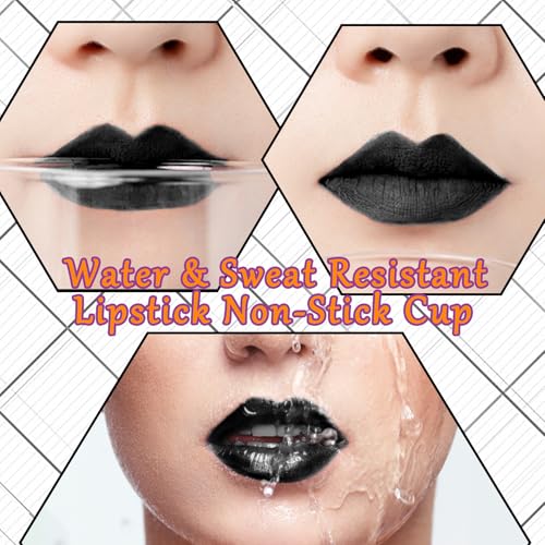Xmxuemei Black Matte Liquid Lipstick And Lip Liner Set,Smudge-Proof Lasting Velvet Black Lip Gloss Stain Lipstick For Goth Halloween Cosplay Makeup,Waterproof Black Lip Liner Pencil And Lipstick Set For Women thumb #2