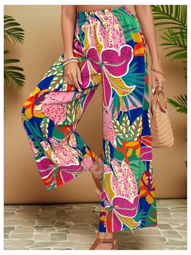 Floerns Women's Plus Size Floral Wide Leg Palazzo Pants Lounge Boho Beach Trousers2