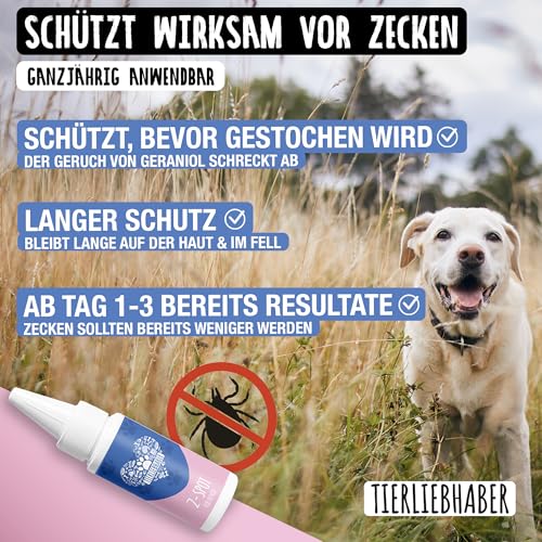 TIERLIEBHABER – Z-Spot 3X 50 ml Flohmittel Hund & Zeckenschutz – Pflanzliches Zecken- & Hunde Flohmittel – Floh und Zeckenschutz für Hunde Spot On mit Neemöl, Lavendel & Geraniol