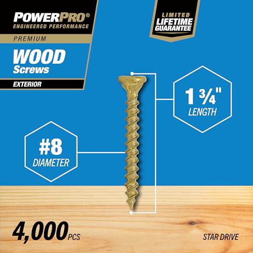 Image of Power Pro Premium Exterior Wood Screws, #8 x 1-3 /4 inchInch All-Purpose Deck Screws for Outdoor Projects, T-25 Star Bit Included, Bronze, 4000 Pieces | 967774V4