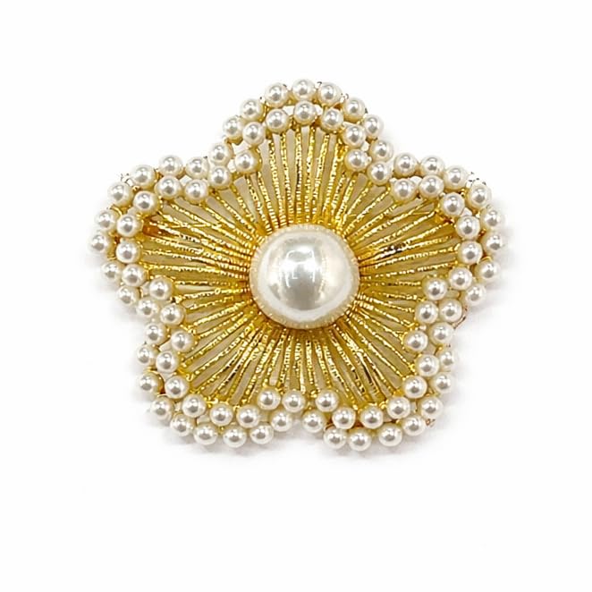 Gold Flower Brooch Pin with Pearl Beads, Elegant Vintage Style Accessory-picture-55
