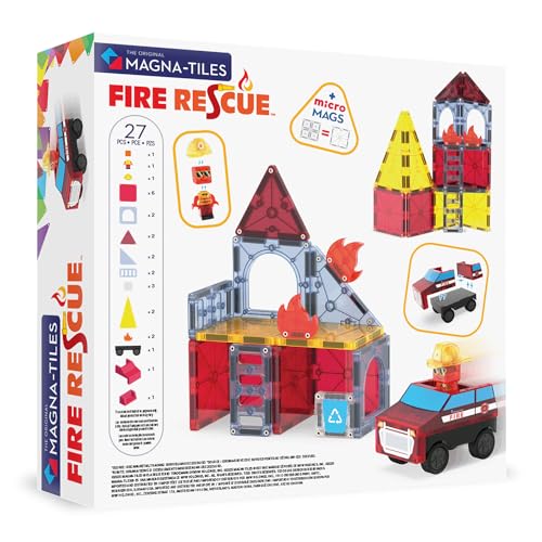 MAGNA-TILES Fire Rescue 27-Piece Magnetic Construction Set, The Original Magnetic Building Brand, Red, Silver, Blue, Yellow - Image 2