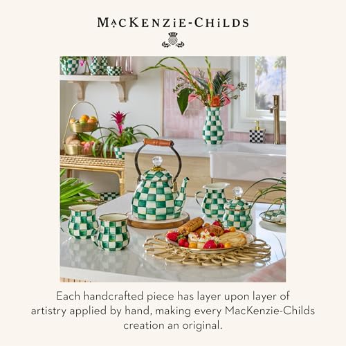 Image of MACKENZIE-CHILDS Tea Kettle, 3 Quarts, Green-and-White Emerald Check