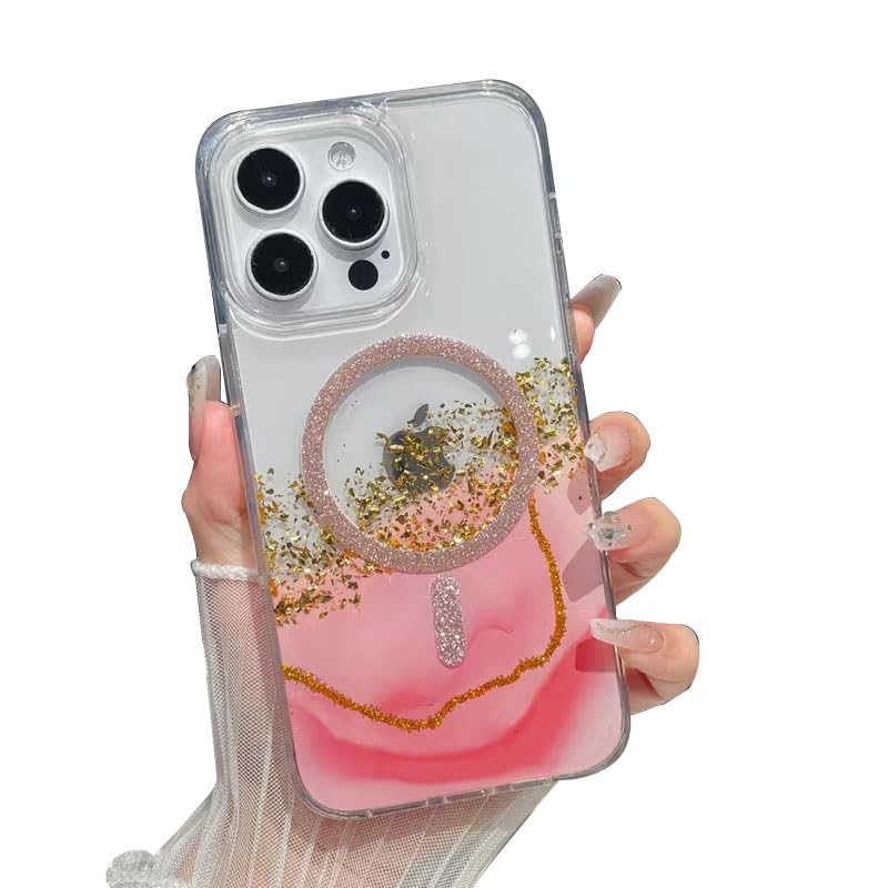 Image of mobistyle Compatible with iPhone 13 Pro | Magentic Glitter Gradian Elegant | Camera Lens Protection Back Cover Case for Women Girls iPhone 13 Pro (Pink)