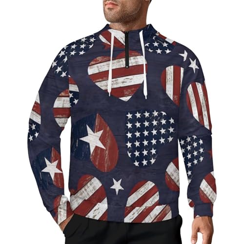 American Flags Fall Men's Casual Long Sleeve Hooded Zip Up Pullover Sweatshirt