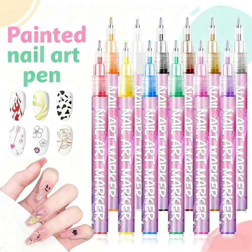 Image of 12 Colors Nail Art Pens Set, Nail Art Markers Polish Pen for 3D Nail Art, Drawing Painting Liner Brush for DIY Nail Art Beauty Adorn Manicure Tool (12 colors)