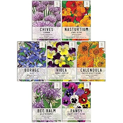 Seed Needs, Edible Wildflower Seed Packet Collection (7 Varieties of Flower Seed for Planting) Non-GMO & Untreated - Includes Viola, Pansies, Chives, Borage, Calendula, Nasturtium and Bee Balm Cover