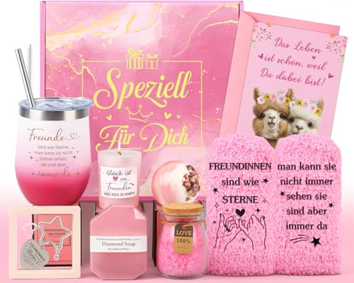 Giftota Geschenke für Frauen Beste Freundin Geburtstagsgeschenk für Frauen Geschenk Beste Freundin Geburtstag Geschenkset für Frau Rosa Thermobecher Geschenkbox Freundinnen Wellness Geschenkset
