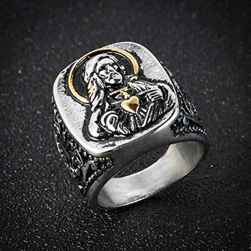 Hzman Vintage Silver Gold Tone Jesus Blessing Christian Stainless Steel Rings For Men Women Religious Band #TOP1