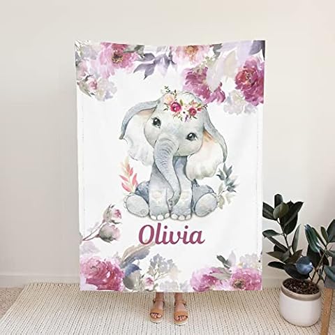 Sweewind Personalized Baby Blankets for Girl and Boy Personalized Baby Blankets with Name Elephant Custom Baby Blanket for Girls Boys Personalized Blankets for Kids Customized Blankets Cover