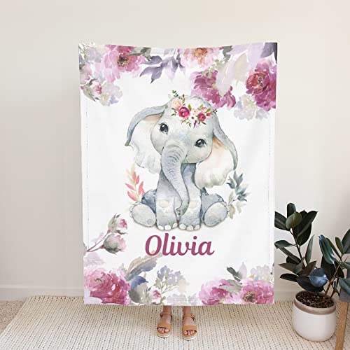 Sweewind Personalized Baby Blankets for Girl and Boy Personalized Baby Blankets with Name Elephant Custom Baby Blanket for Girls Boys Personalized Blankets for Kids Customized Blankets