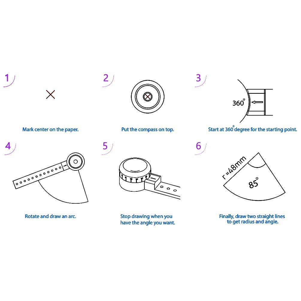 Multi-Function Drawing Tool-Small and Portable-Composed of Curved Metal Ruler,Mini Compass and Protractor-Versatile Drawing Tool for Notepad Designers Artists Architects Student
