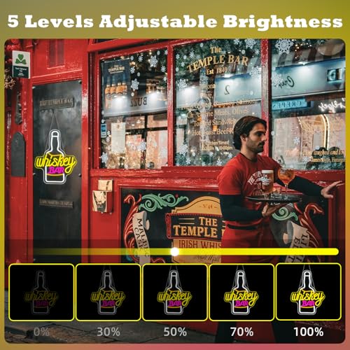 Image of Whiskey Bar Neon Sign for Wine Decor Neon Beer Signs for Party Decor LED Wine Bottle Light Up Bar Pub Lounge Man Cave Wall Art Alcohol Gifts for Beer Lover Bartender