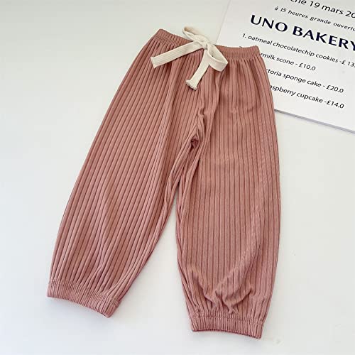 Toddler Boys Girls Solid Color Pants Drawstring Elastic Waist Casual Pants Loose Trousers for Kids 1~7 (Pink, 5-6 Years)2