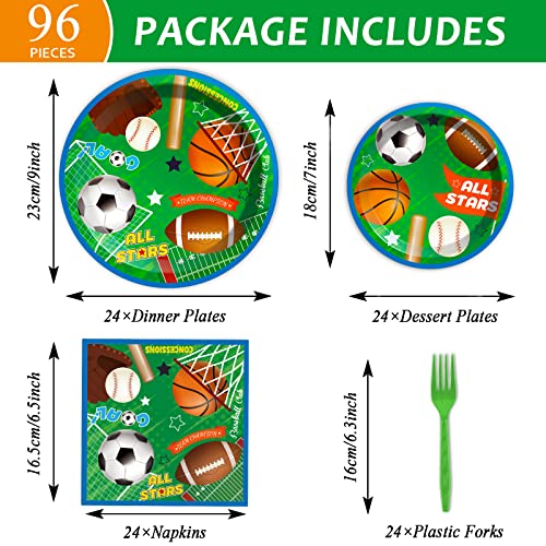 Image of Sports Party Plates Napkins Superstar Party Tableware All Star Birthday Baseball Football Soccer Basketball Disposable Paper Plates Napkins for Boy Birthday Decoration Supplies Favors 24 Guests