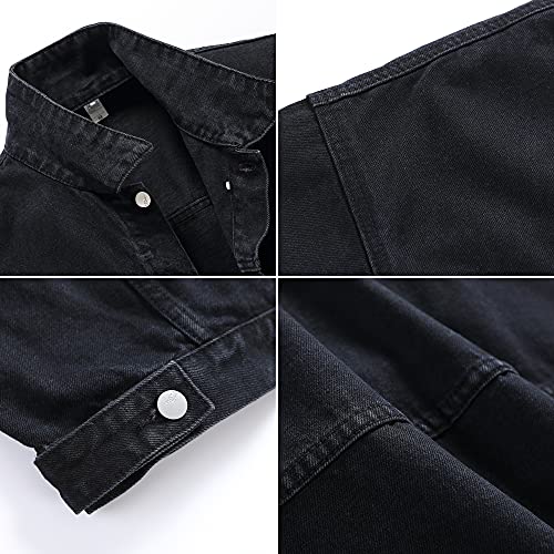 Image of PRIJOUHE Men's Denim Jacket Loose Fit Jean Jackets Button Down Trucker Coat