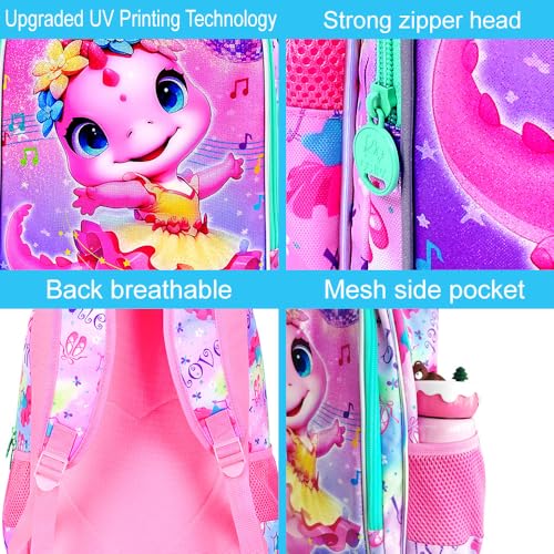 Image of CCJPX 3PCS Dinosaur Backpack for Girls, 16 Inch Kids Ballet Preschool School Backpacks with Lunch Box, Cute Ballet Water Resistant Bookbag with Elementary Toddler Travel