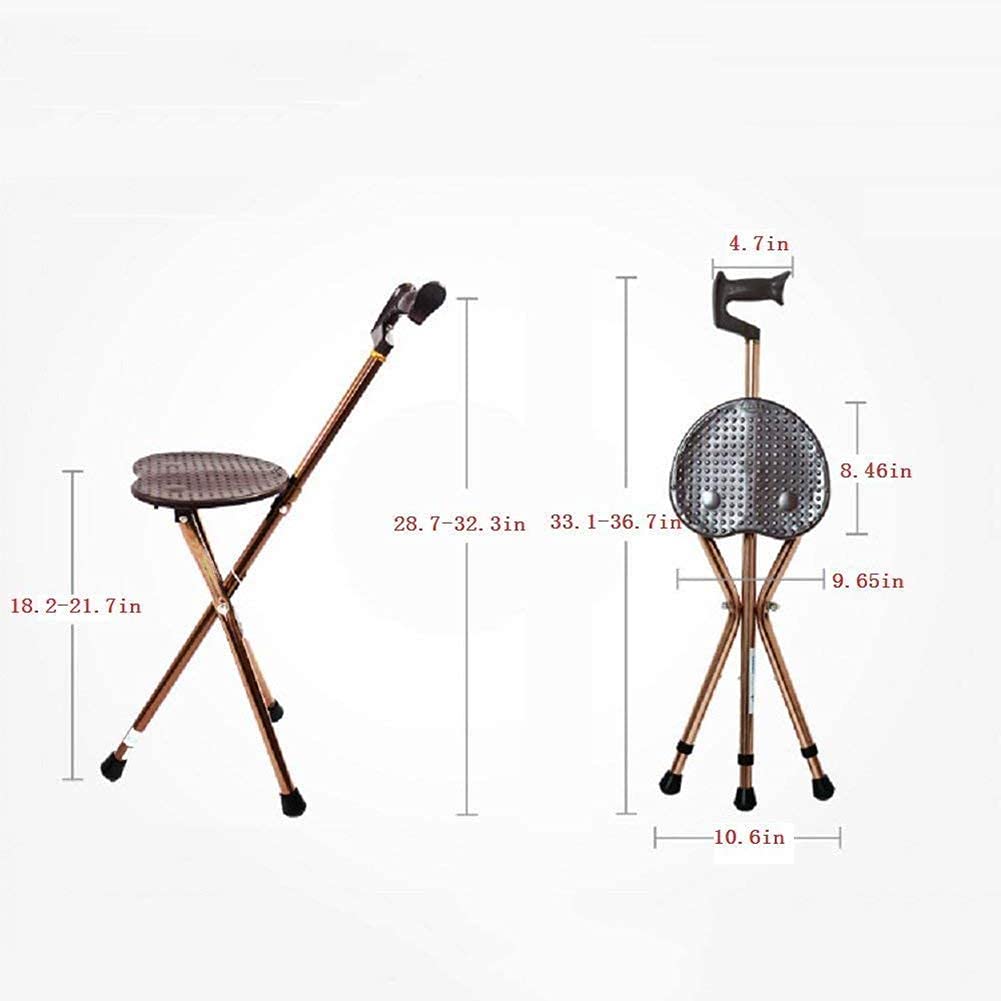 Bastón para caminar, asiento de bastón plegable, práctico asiento de bastón, capacidad de 400 libras, 3 patas, altura ajustable, bastón alto con luz LED, unisex para personas mayores, hermoso pai
