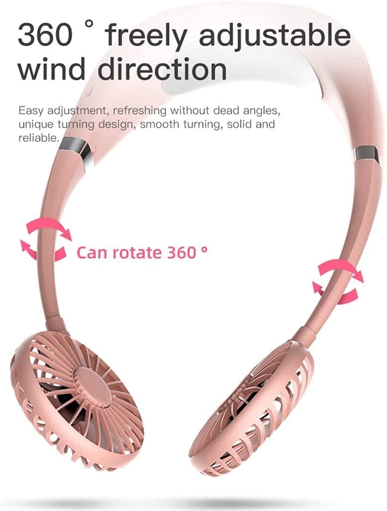 Przenośny wentylator na szyję bez użycia rąk, chłodzący wiszący wentylator na szyję, mini osobisty wentylator USB do noszenia wentylator sportowy, 3 prędkości, bardzo odpowiedni dla dzieci, do domowego biura na zewnątrz w podróży (kolor: Różowy)