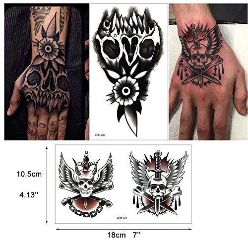 18 Sheets glaryyears Temporary Tattoos for Men - 12 pieces Full Arm Temporary Tattoos Sleeve for Adult + 6 pieces Hands Tattoo Stickers for Boys Dark Black Style
