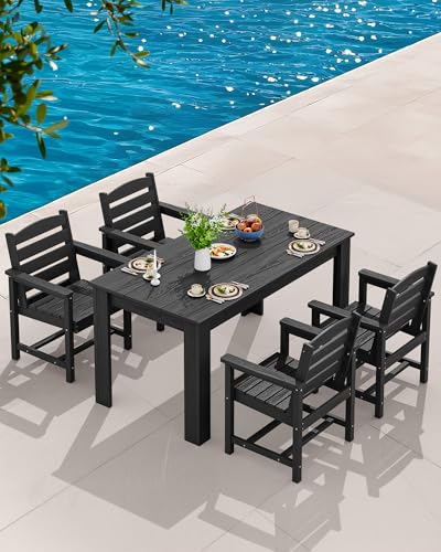 Image of SERWALL Outdoor Dining Set for 8, w / 2 Tables & 8 Armchairs, Black