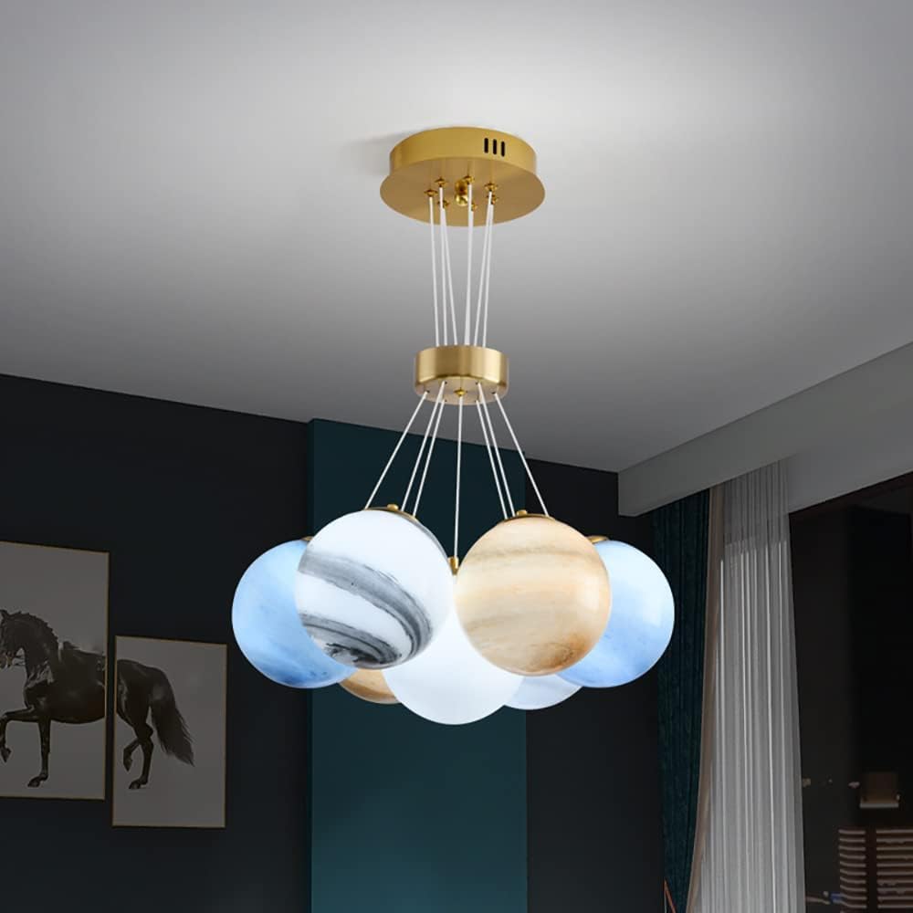SIYANE 7 Light Modern Cluster Glass Bubble Chandelier Dining Room 13 Light Earth Planet Pendant Light Fixture Gold Large Kids Hanging Ceiling Light For Bedroom Living Room Kitchen Island