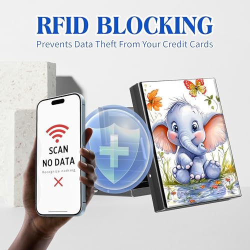 Credit Card Holder for Women Men,Elephant Butterfly Mini RFID Blocking Aluminum Slim Metal Wallet Business Card Organizer ID Card Case Professional Stainless Steel Pocket Wallet4