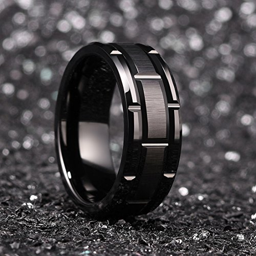King Will Classic Mens 8mm Silver/Black/Gold/Rose Gold Tungsten Carbide Wedding Band Brick Pattern Groove Center Surface Brushed Finish Comfort Fit3